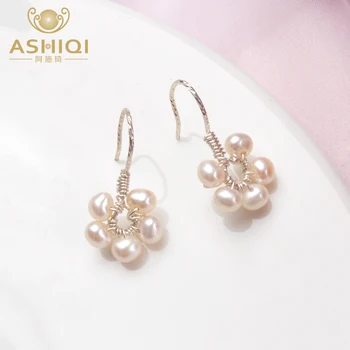 

ASHIQI Real Natural Freshwater Pearl Flowers Earrings for Girl 925 Sterling Silver Handmade Earrings Jewelry