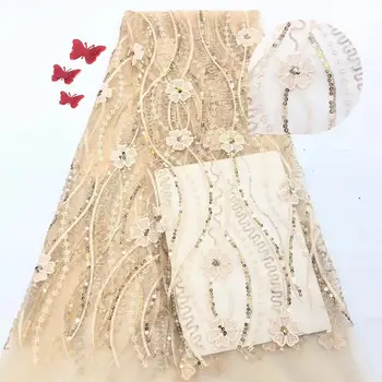 

Madison Latest Sequins French Lace Fabric High Quality Tulle Lace Fabric Champange African Party Lace Fabric for Nigerian Lace
