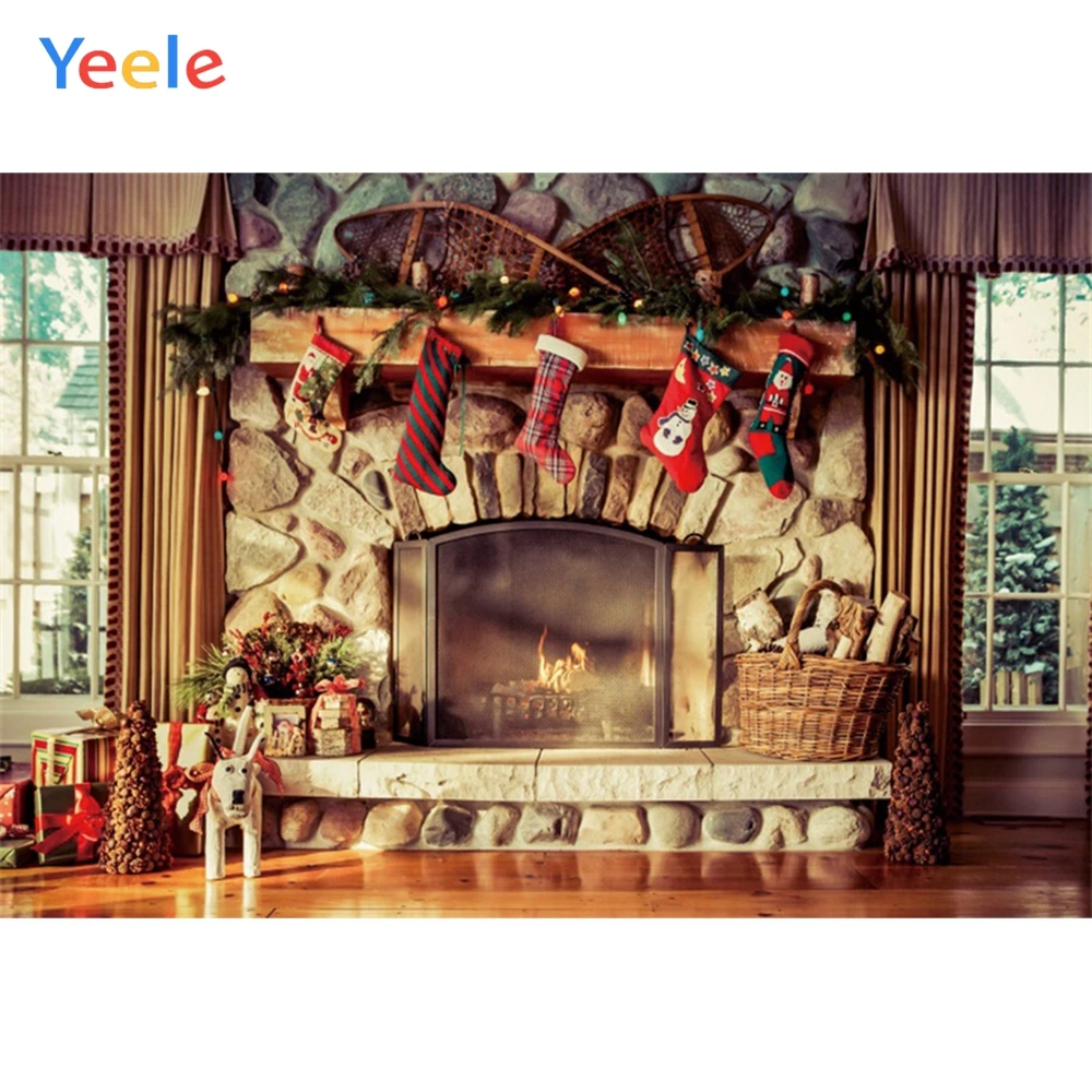 

Yeele Christmas Photography Backgrounds Stocking Fireplace Gifts Customized Photographic Backdrops Decoration For Photo Studio