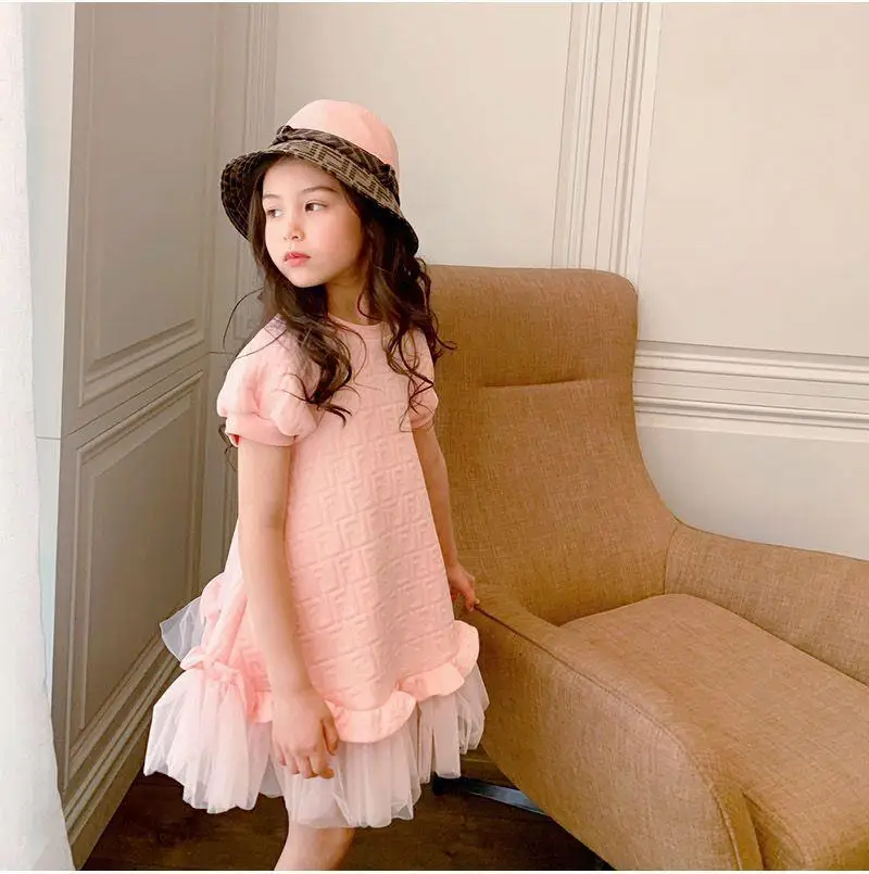 Girls Dress Spring Summer Girls Dress Fashion 2-9Y Children Long Dress Baby Short-sleeved Mesh Princess Teenage clothing