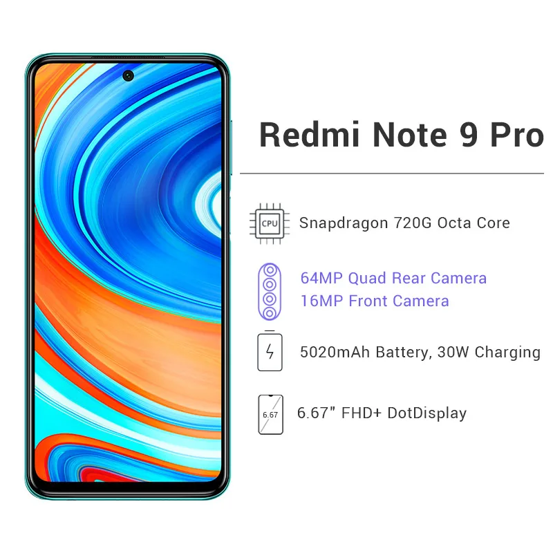 Global Version Xiaomi Redmi Note 9 Pro 6GB 64GB / 128GB Snapdragon 720G 64MP AI Quad Cam Smartphone Note 9 Pro 5020mAh 30W QC Global Version Xiaomi Redmi Note 9 Pro 6GB 64GB / 128GB Snapdragon 720G 64MP AI Quad Cam Smartphone Note 9 Pro 5020mAh 30W QC