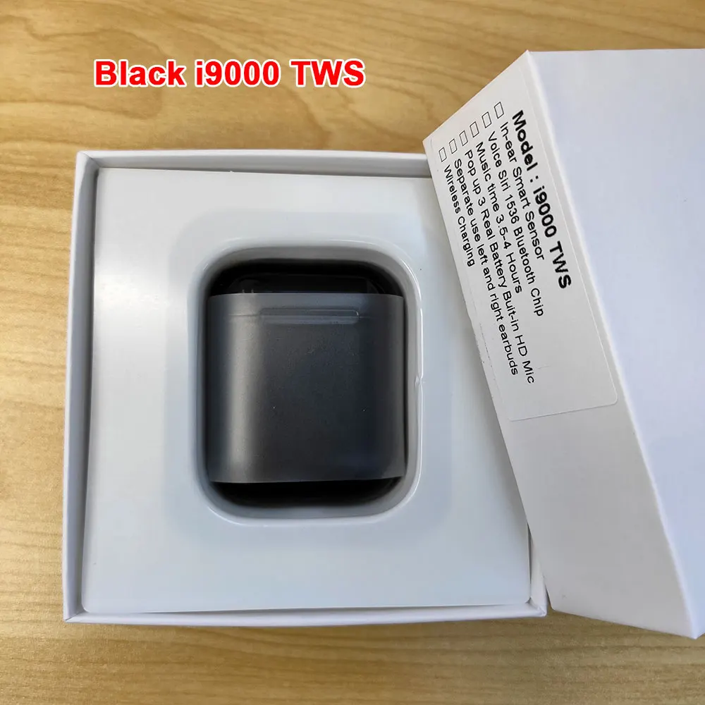 Black i9000 Топ i9000 TWS голосовой помощник Arie 2 Pop up Smart In-Ear сенсор проверьте беспроводные наушники 8D звук pk h1 чип i200 i500 i800 TWS - Цвет: Black i9000