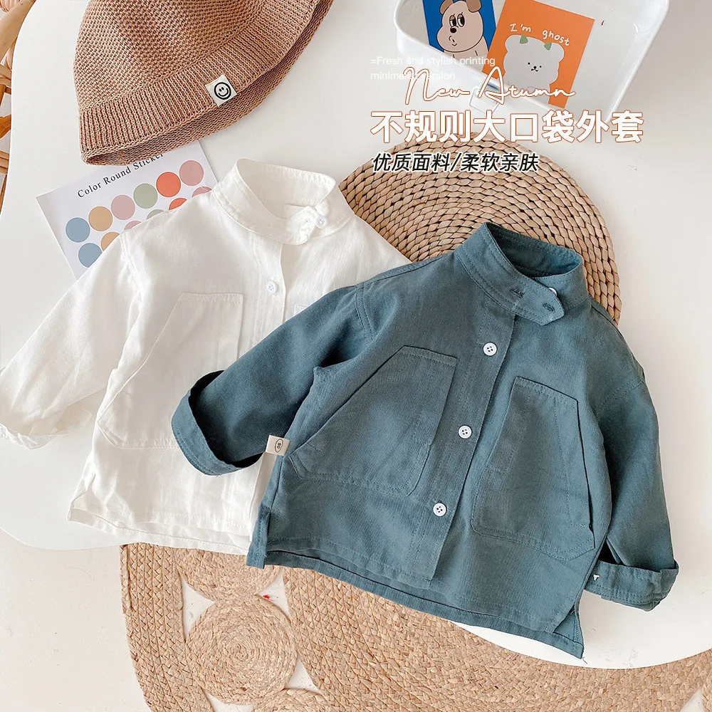 New Kids Boys Long Sleeve Tops Shirts Outwear Fall Clothes Blouse Boy Shirt Solid Toddler Baby Outfit Spring Pocket Coat boys long sleeve shirts