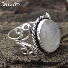 Целлюлозный Овальный лунный камень кольцо для женщин тайское серебро 925 ювелирные изделия драгоценные камни Размер 6, 7,8, 9,10 женский аксессуар для вечеринки подарок