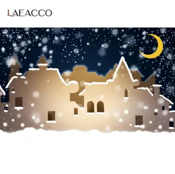 

Laeacco Fairy Snowflake Child Moon Wooden Castle Customized Photo Backdrop Photography Background Photocall For Photo studio