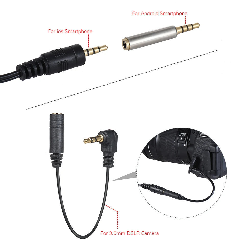ARIMIC Mic Dual-Headed Lavalier Lapel Clip-on Condenser Microphone Cable for iPhone Smartphone for Canon Nikon DSLR Camera