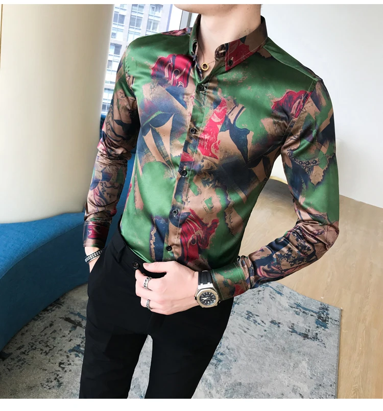 Мужская гавайская рубашка, приталенная,, Hombre Chemise Homme, рубашки, роскошная рубашка с длинным рукавом, Camisas Masculina, рубашки для мужчин