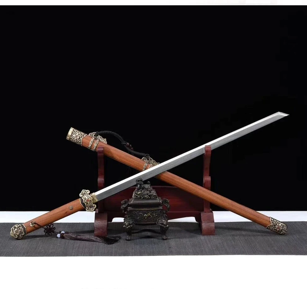 Handmade Folded steel Chinese sword long straight Tang dynasty Copper fittings knife Full tang