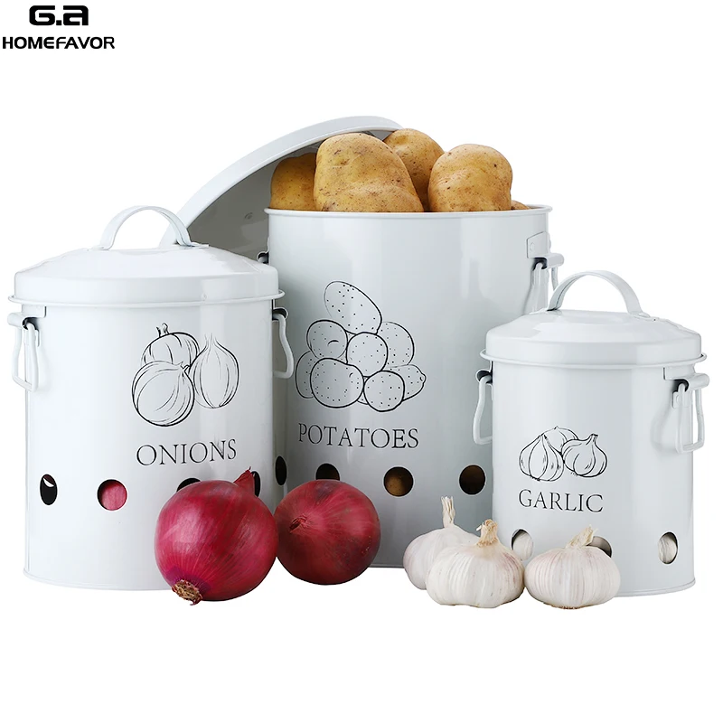 3 Pieces Fresh Garlic Onion and Potato Storage Box, Container Buckets - White, Size: Multi