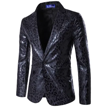

2019 Spring Men Suit Fashion Leopard Print Mens Blazer Casual Slim Fit Prom Dress Blazer Men Stage Wear Blazers Male Suit Jacket