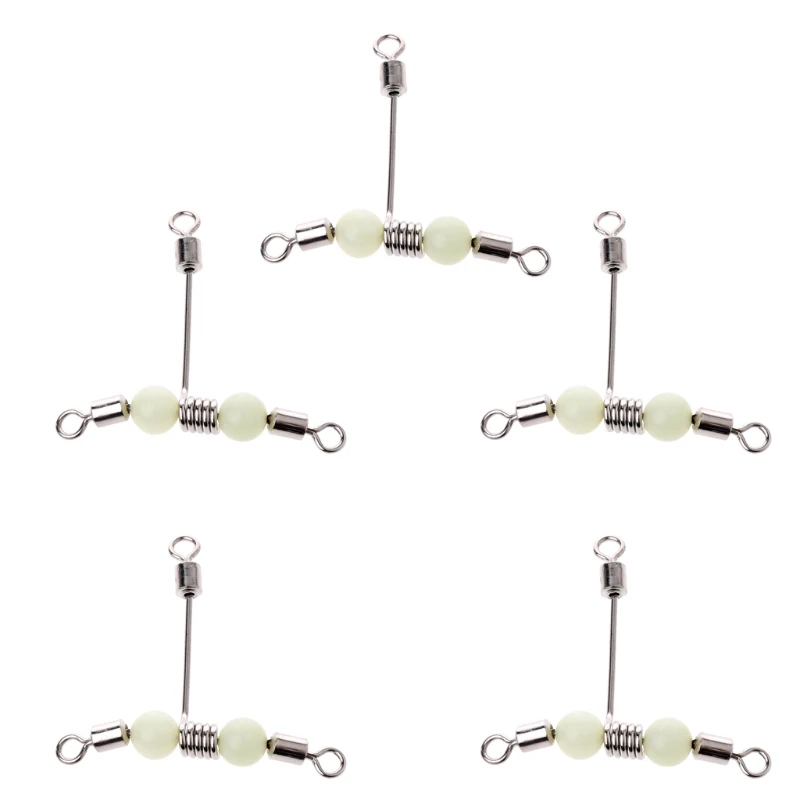 

5Pcs Luminous Beads T-shape Cross-line Swivels Fishhook Fishing Connector Tackle M7DC