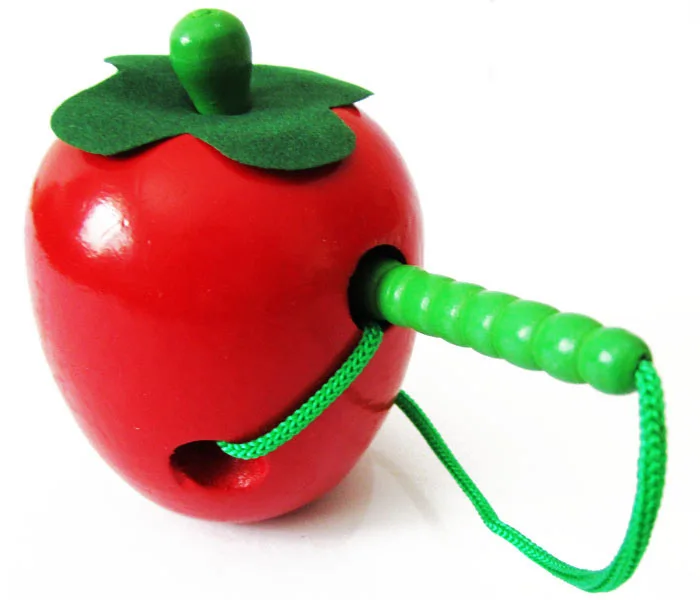 

XIAOCHONG Eat Apple Wooden Children Educational Force Toy Montessori Early Childhood 1-2-3-Year-Old Baby Threading Wearing Rope