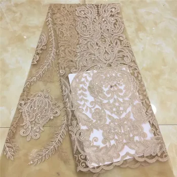 

2020 gold New Design African Lace Fabric High Quality French Nigerian sequins Embroidered Tulle Lace Fabric gold With Sequins