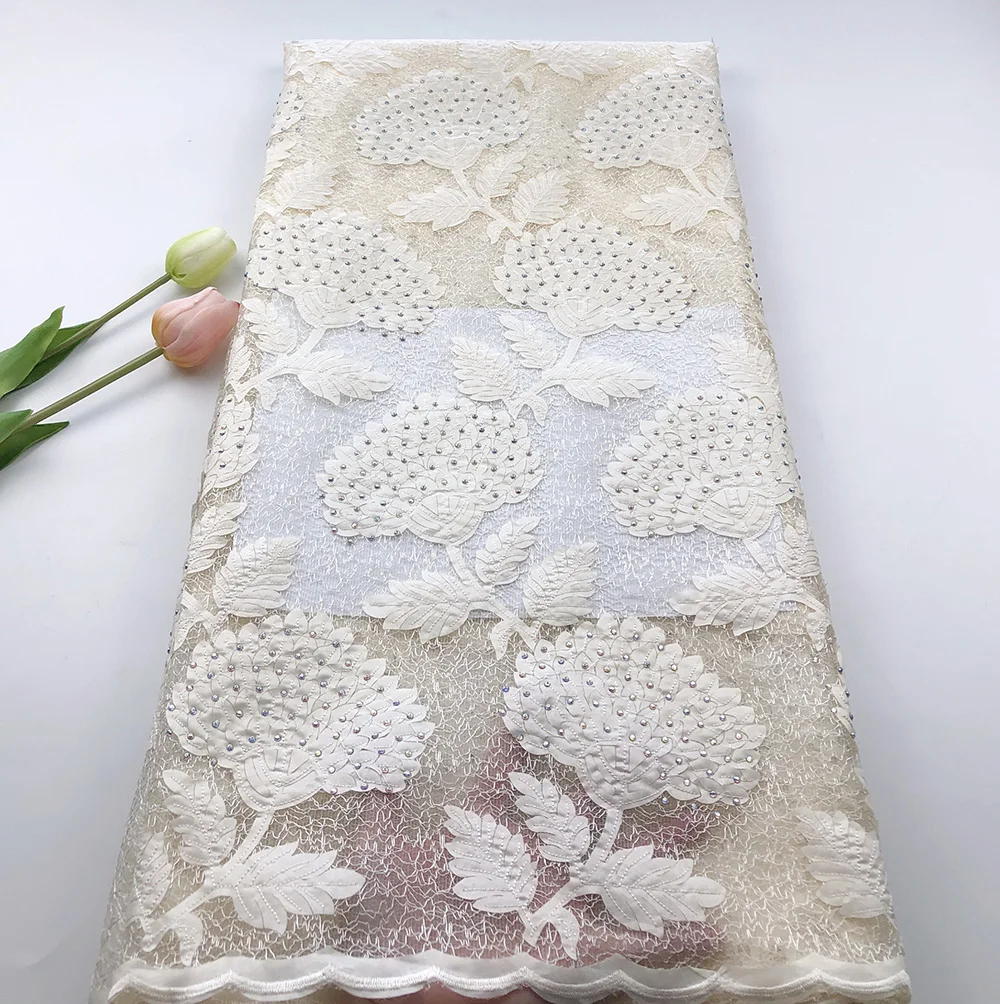 

African Lace Fabric 2019 High Quality Lace Embroidery Guipure French Lace Fabric with Stones for Wedding Dress