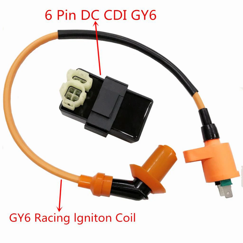 GY6 Go Kart 125cc 150cc Ignition Performance Coil + 6 Pin CDI Box Round Plug