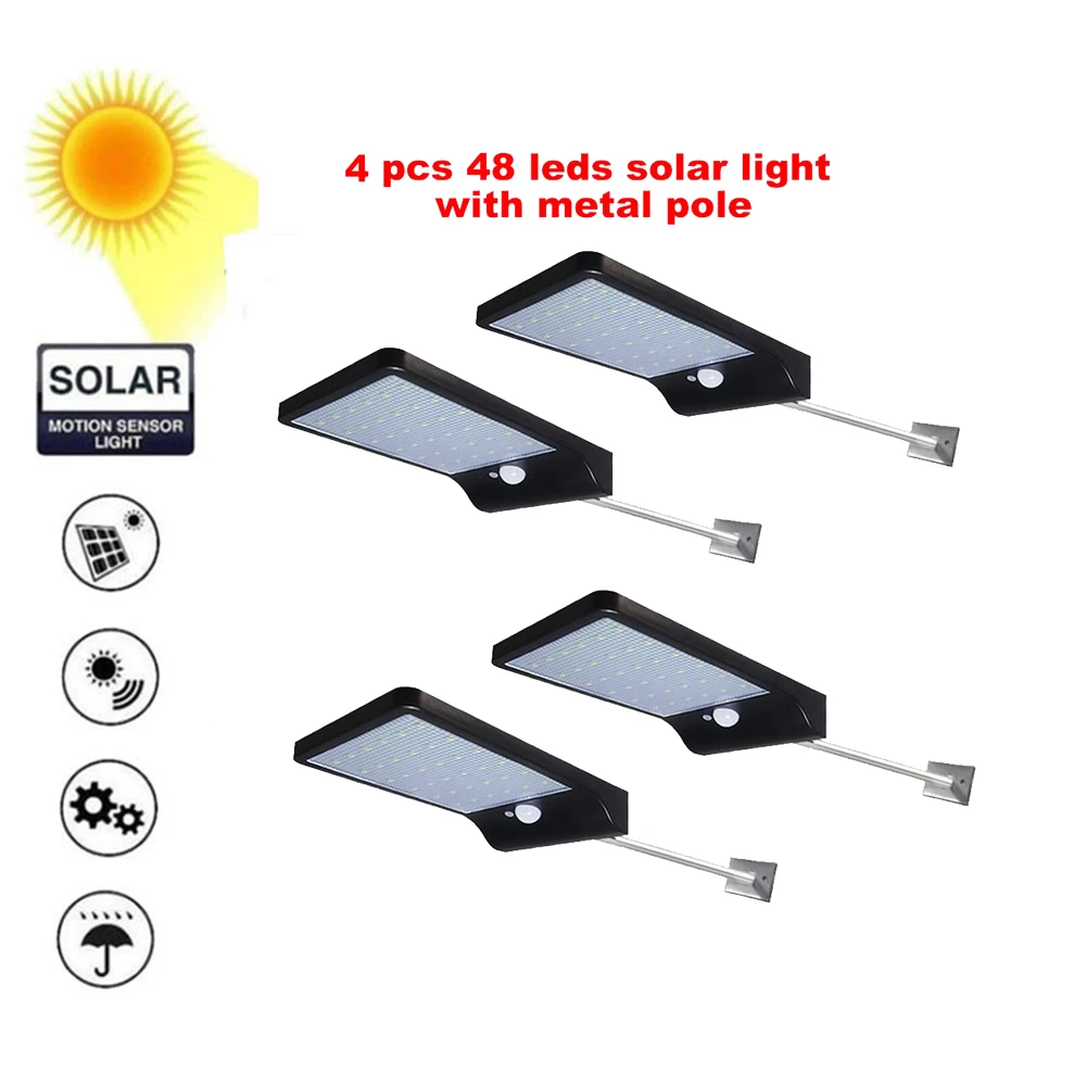 

2/4pcs 48 leds Solar Panel Powered LED PIR Motion Sensor Lamp Night Light Waterproof Outdoor Garden Wall Street Security Lights