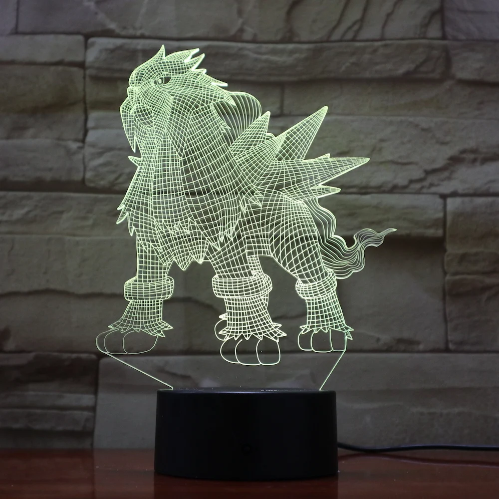 Pokemon Go Entei Figure Kids Night Light LED Bedside Atmosphere Colorful Night Light Children's Holiday Gift 3D Lamp RGB Entei