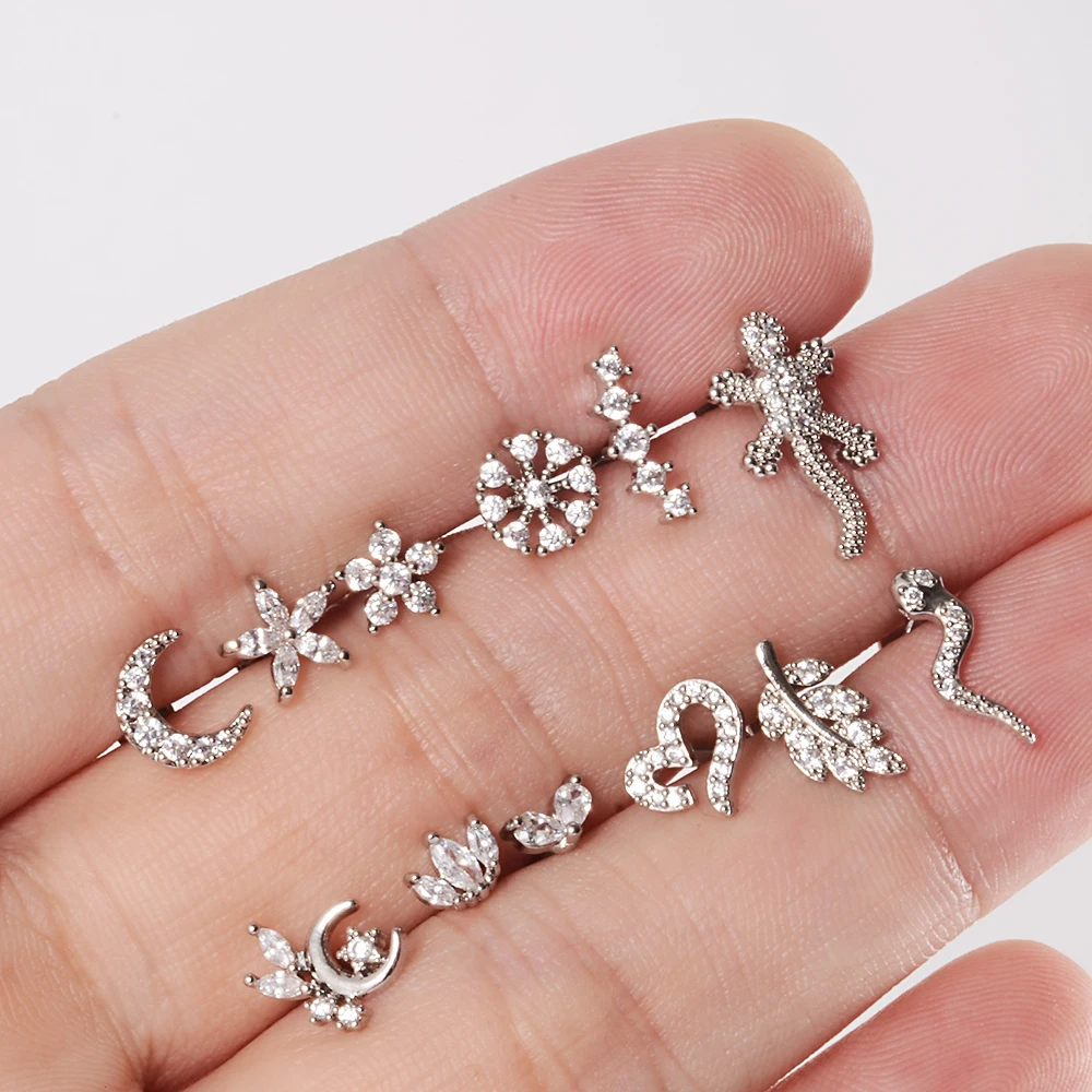 1pcs Surgical Steel Zircon Ear Stud Lip Ring Cartilage Helix Lobe Conch Piercing Jewelry