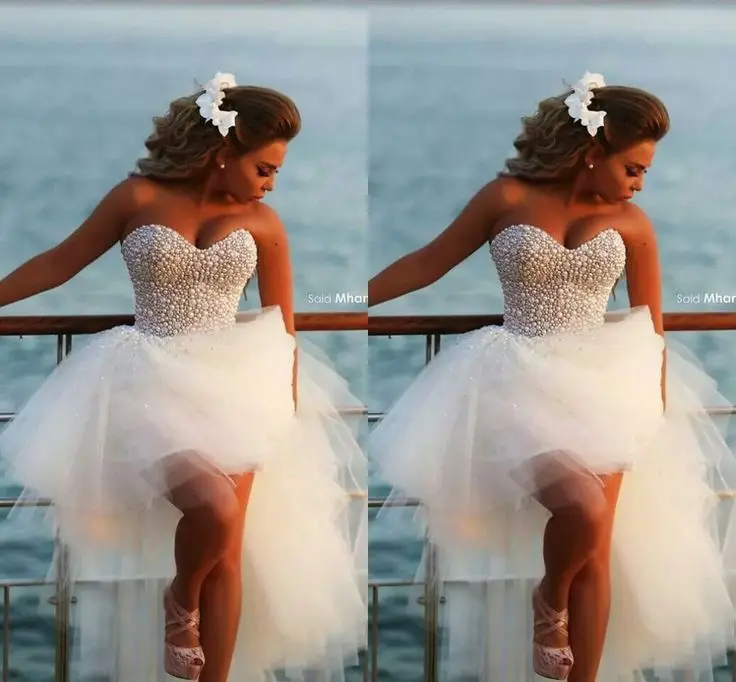 Мода vestido de noiva Said Mhamad дизайн жемчуг короткое спереди длинное сзади Милое Свадебное Платье платья для матери невесты