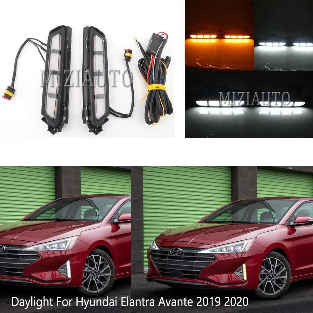 for Hyundai Elantra Avante 2019 2020 Headlights LED DRL Headlight White Fog lights Turn Yellow Signal Function Light | Автомобили и