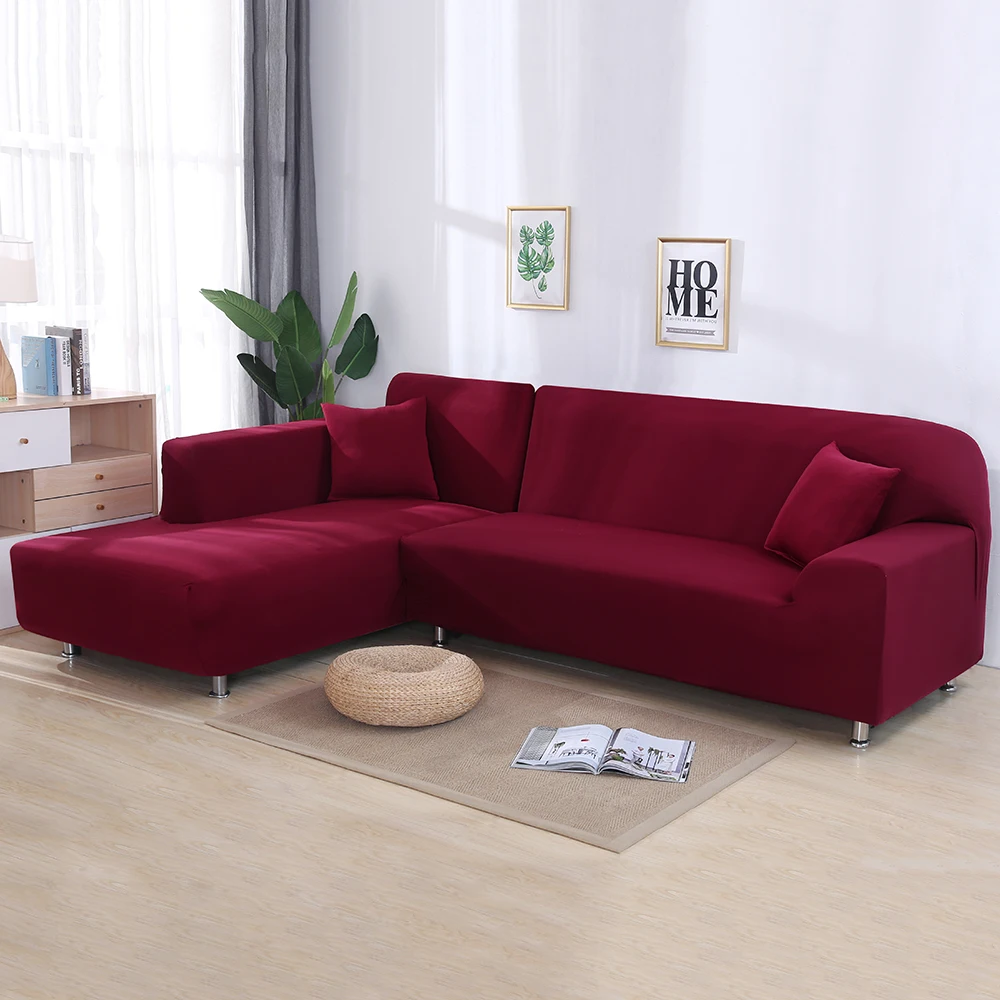 Стрейч L форма d диван-Крышка для гостиной шезлонг Диван-крышка секционный чехол угловой диван-крышка L Форма Эластичный 2 шт - Цвет: wine red