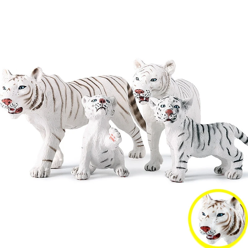 Детские игрушки для моделирования в зоопарке, одноцветные дикие животные, белый тигр, 4 комплекта, белые фигурки тигра