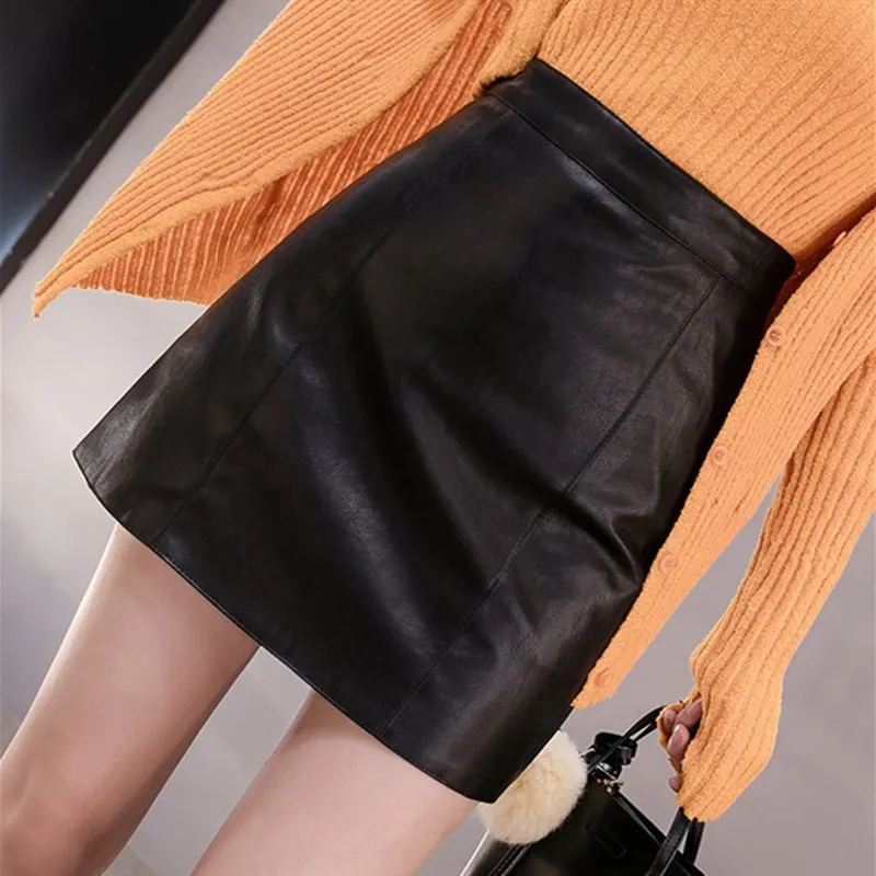 Leather Skirt Mini Pencil Black Women High Waist Skirts Clothing Winter Fall Harajuku Shortvintage Fashion Pu Streetwear