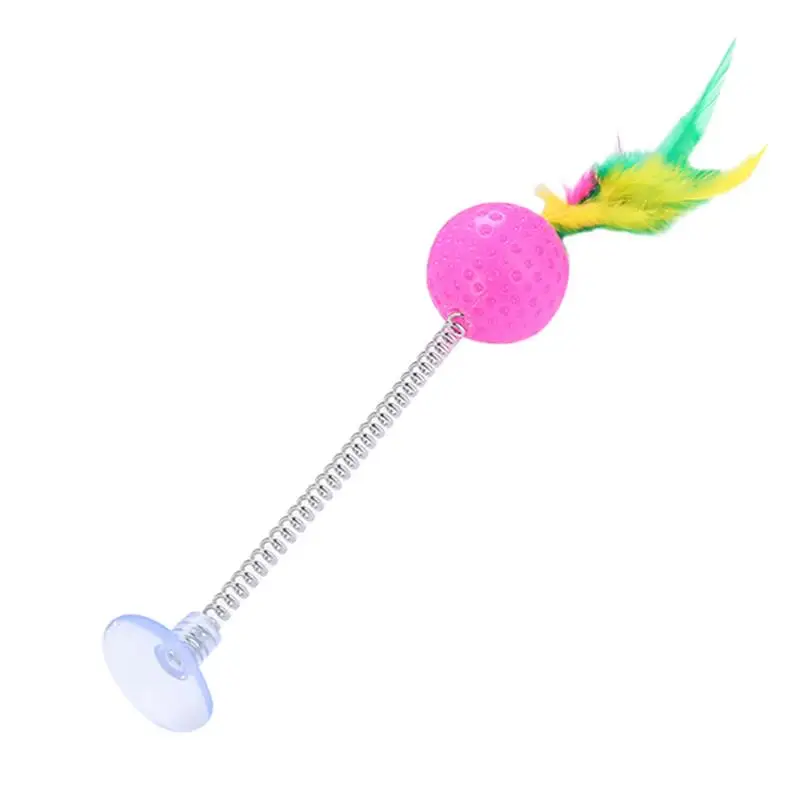 Cat Toy 1pc Funny Interactive Suction Spring Cat Toy Cat Feather Wand Cat Teaser Pet Interactive Supplies Cat Favor Random Color