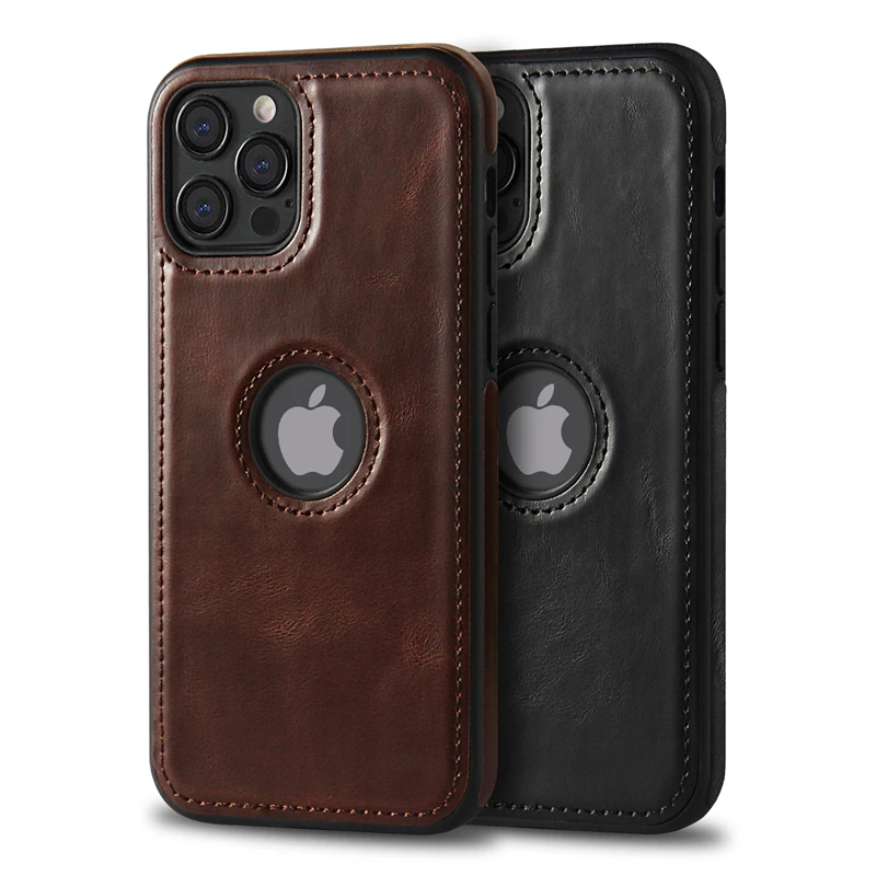 Slim PU Leather Phone Case For iPhone 11 12 13 Pro Max XR XS Max X 7 8 Plus 11Pro Max Business Soft Leather LOGO Hole Back Cover cute iphone 13 mini case