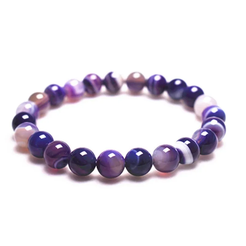 AAA натуральный драгоценный камень модные Агаты бусины браслет круглые бусины стрейч браслеты для женщин подарок на день рождения - Окраска металла: Purple Agate