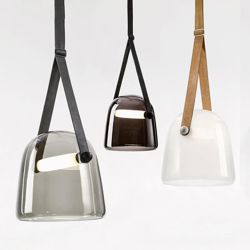 Postmodern Leather Pendant Lights Led Glass Hanglamp For Dining Room Bedroom Study Nordic Bar Decor Loft Luminaire Suspension afbeelding