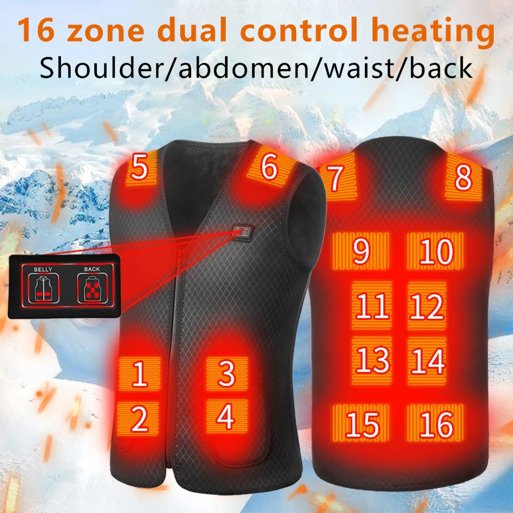 Description Picture 4 of item16 Areas Heated Vest USB Infrared Heating Vest Jacket Unisex Winter Electric Heated Vest Outdoor Sports Hiking Oversized M-4XL