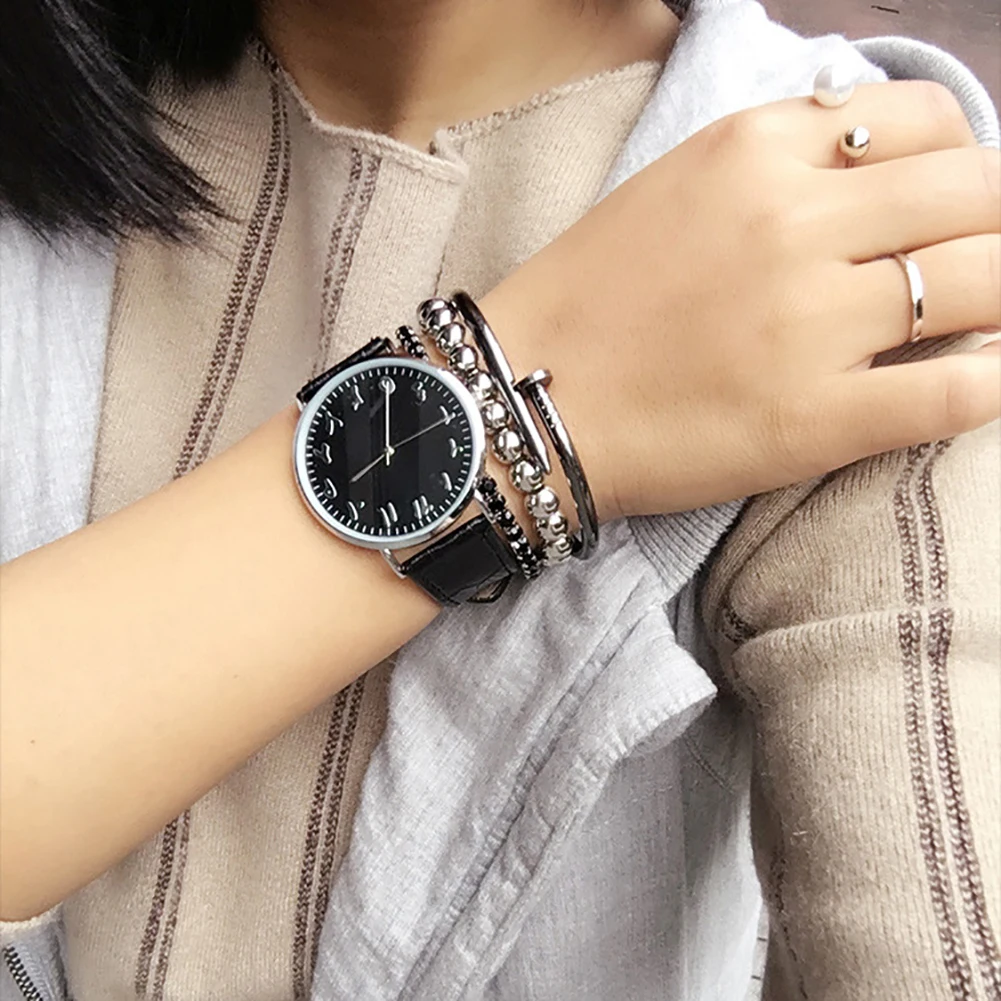 Unisex Wristwatch Analog Quartz Wrist Watch Women Luxury Arabic Numbers Faux Leather Lover Couple Wrist Watches for Ladies Gift