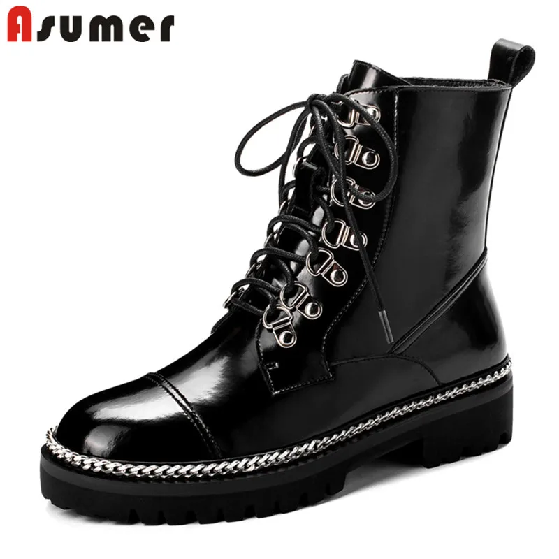 Asumer/Популярные Модные ботильоны Женские ботинки из натуральной кожи на низком