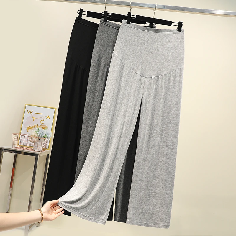 

Summer New Modal Maternity Pants Clothes for Pregnant Women Solid Color Wide Leg Trousers Plus Size Comfortable Pregnancy Pants