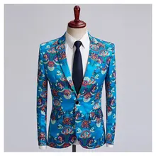 Западный Лидер продаж принт мужской свадебный костюм Блейзер озеро синий Повседневный банкет Вечеринка Выпускной рок сценическое шоу костюм пальто Модные топы