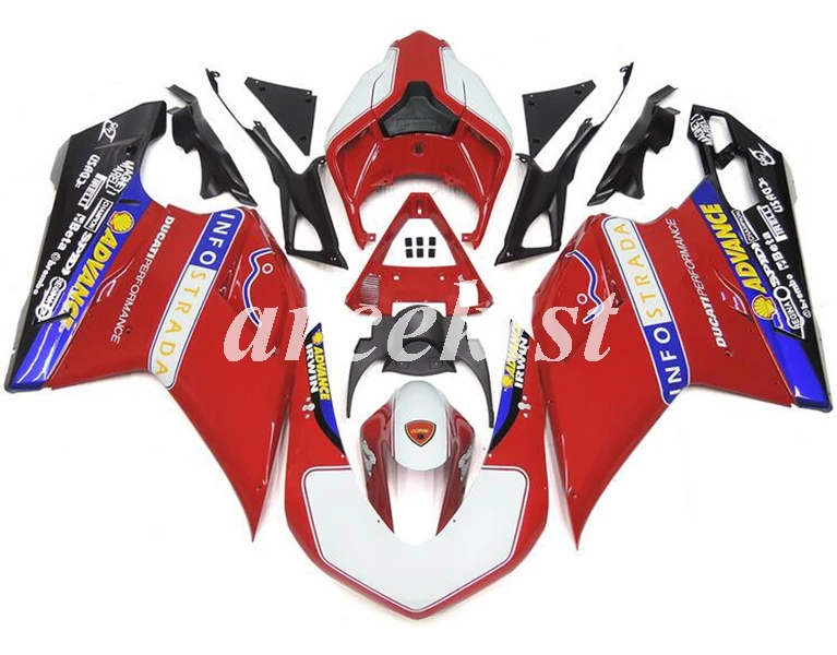 Инъекций ABS Полный обтекатели комплект подходит для поездок на мотоцикле DUCATI 848 evo 1098 1198 1098S 2007 2008 2009 2010 2011 2012 тела комплект красного и черного цвета - Цвет: red glossy