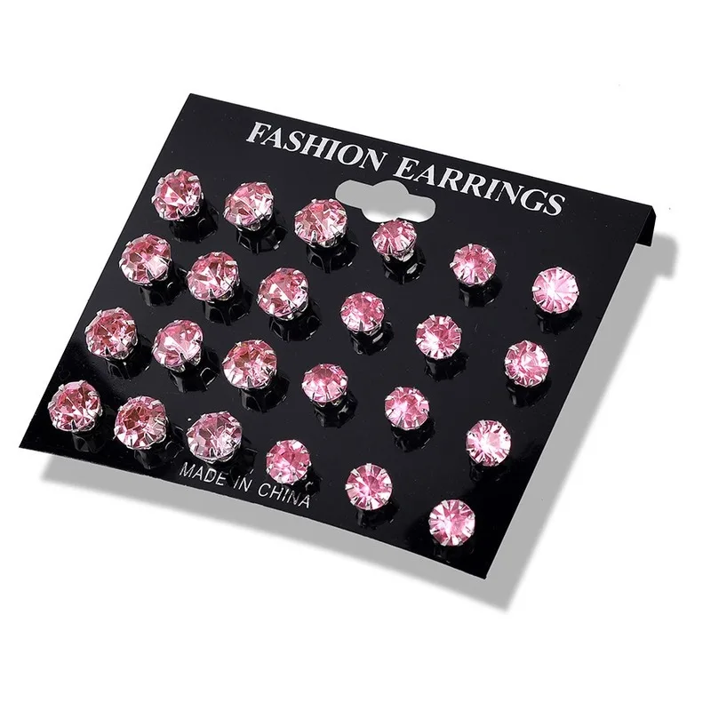 Stud Earrings 12 Pair/Pack AAA CZ Shiny Wedding Stud Earrings Set Women Men Crystal Jewelry Accessories Earing Oorbellen