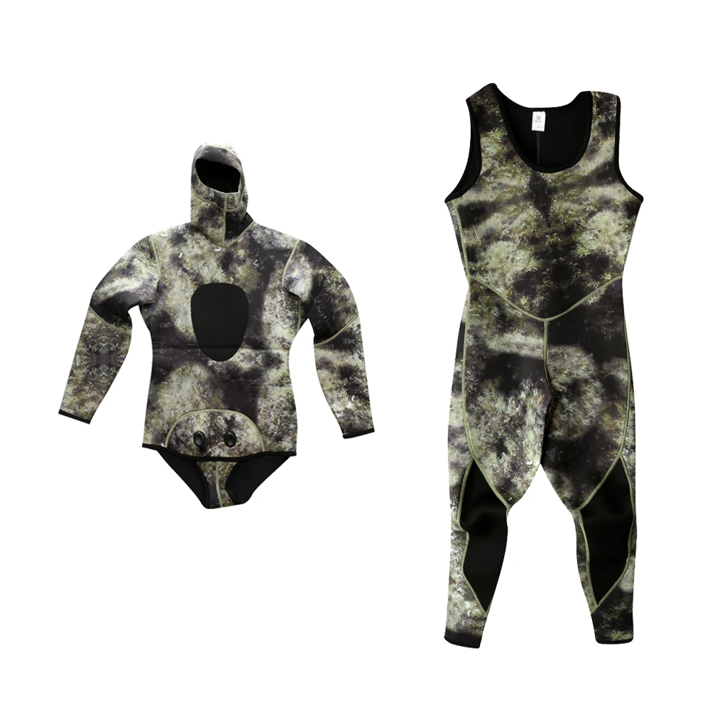 Premium Spearfishing Wetsuits 3mm Neoprene 2-Pieces Hoodie Snorkeling Full Suits Long Sleeve Neoprene Wetsuit Top for Men Women