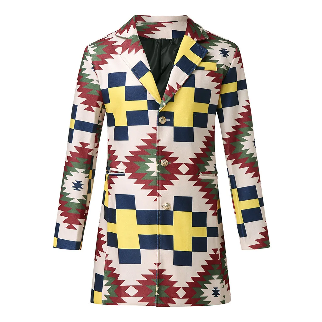 Мужское однобортное пальто с радужным принтом Feitong длинное приталенное из шерсти