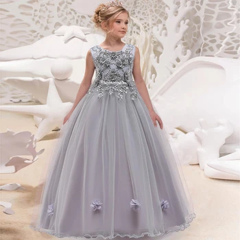 Formal Gray Long Bridesmaid Dress Kids Dresses For Girls Children Elegant Party Wedding Dress Girl Evening Gowns10 12 Years 1