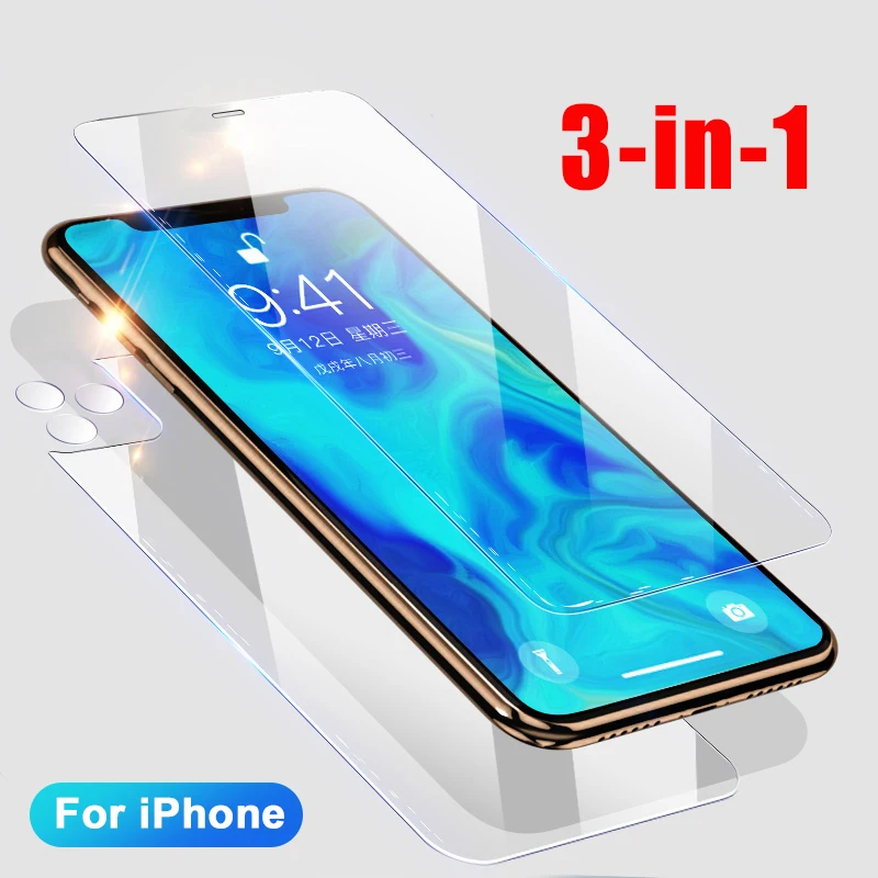 Защитное стекло 3 в 1 для iPhone 11 Pro Max XR X XS 7 8 6 S Plus|Защитные стёкла и плёнки| |