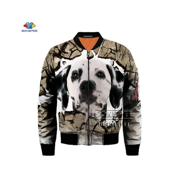

SONSPEE Cute Funny Dogs Dalmatian 3D Print Men Winter Thick Bomber jacket Flight Jacket Army Military Long Sleeve Streetwear