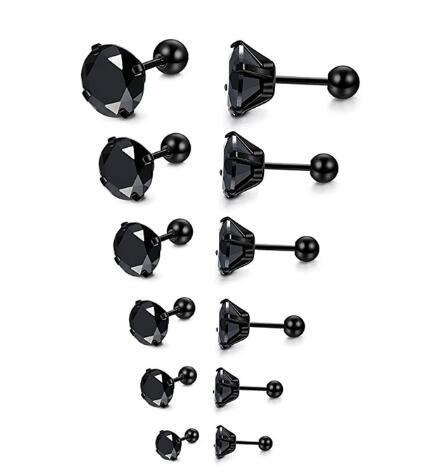 Punk Black Unisex Stud Earring Barbell Piercing Earring For Men Women Gothic Street Pop Hip Hop Ear Jewelry Stainless Steel