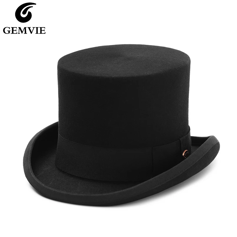 straw fedora hat GEMVIE 5.4 inch 100% Wool Felt Top Hat For Men/Women  Cylinder Hat Topper Mad Hatter Party Costume Fedora Magician Hat New pink fedora