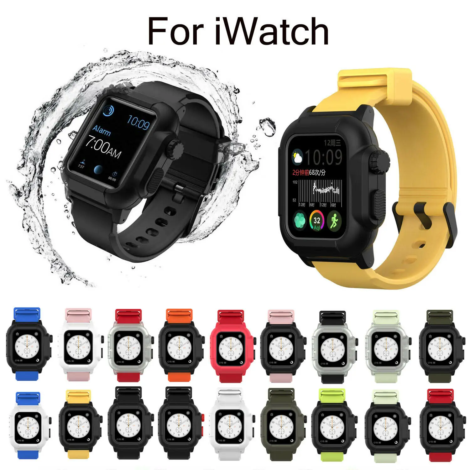 IP68 Waterproof Case For Apple Watch Band iWatch Series 4 5 Silicone Strap Cover Case Set 44mm 40mm Bracelet Accessories