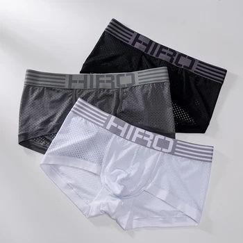 

4ps HIRO Sexy Men Underwear Mesh Boxer Cueca Male Panties Breathable Soft Cotton Underpants Lingerie For Men High Quality