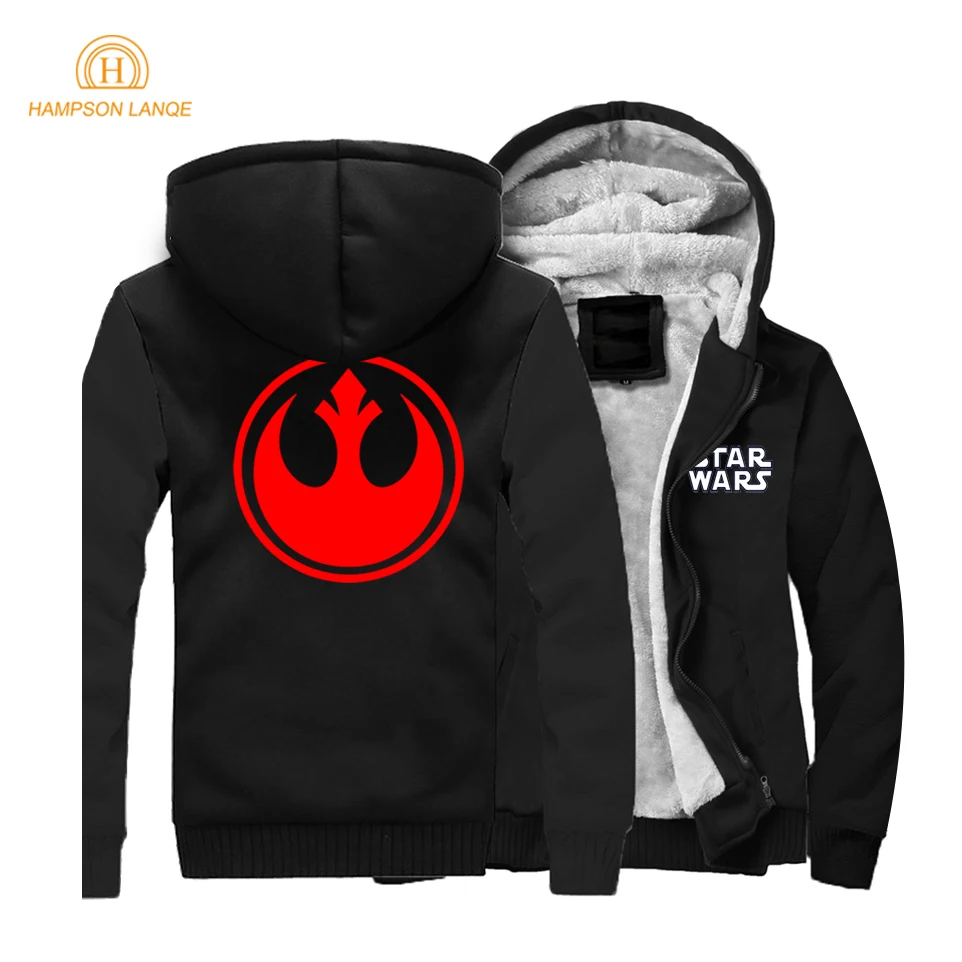 Теплая Толстая флисовая мужская зимняя куртка Звездные войны пальто Rebel Alliance черные толстовки куртки спортивный костюм спортивная одежда пальто - Цвет: Черный