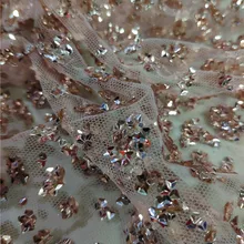 Блестящая ручная печать Порошковая склеенная блестящая кружевная ткань розовое золото бронзовая сетчатая ткань для платья Одежда для выступлений