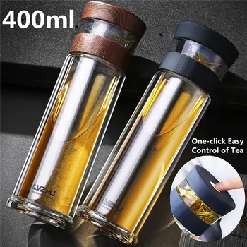 

300/400ML Glass Water Bottle Heat-resistant Cup Drinking Water Bottle Double Walled Travel Mug With Tea Infuser Drinkware